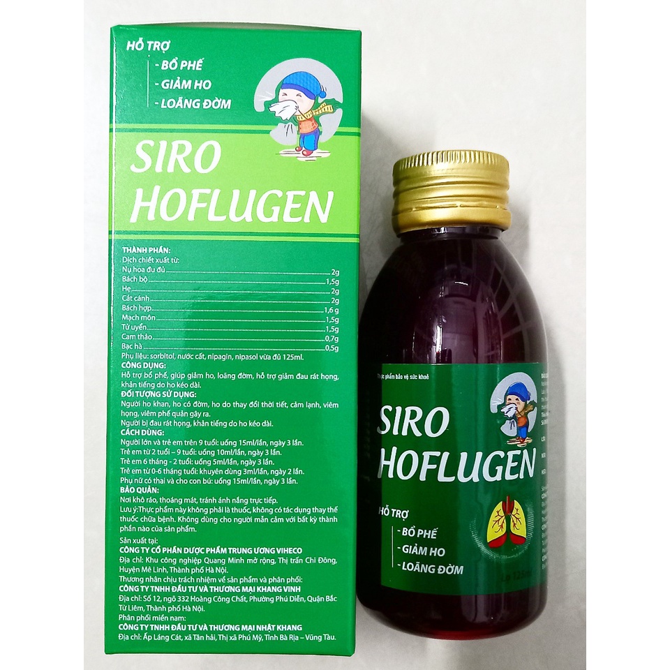 Siro Hoflugen chai 125ml. Bổ phê, giảm ho, loãng đờm an toàn cho trẻ sơ sinh, phụ nữ mang thai, cho con bú