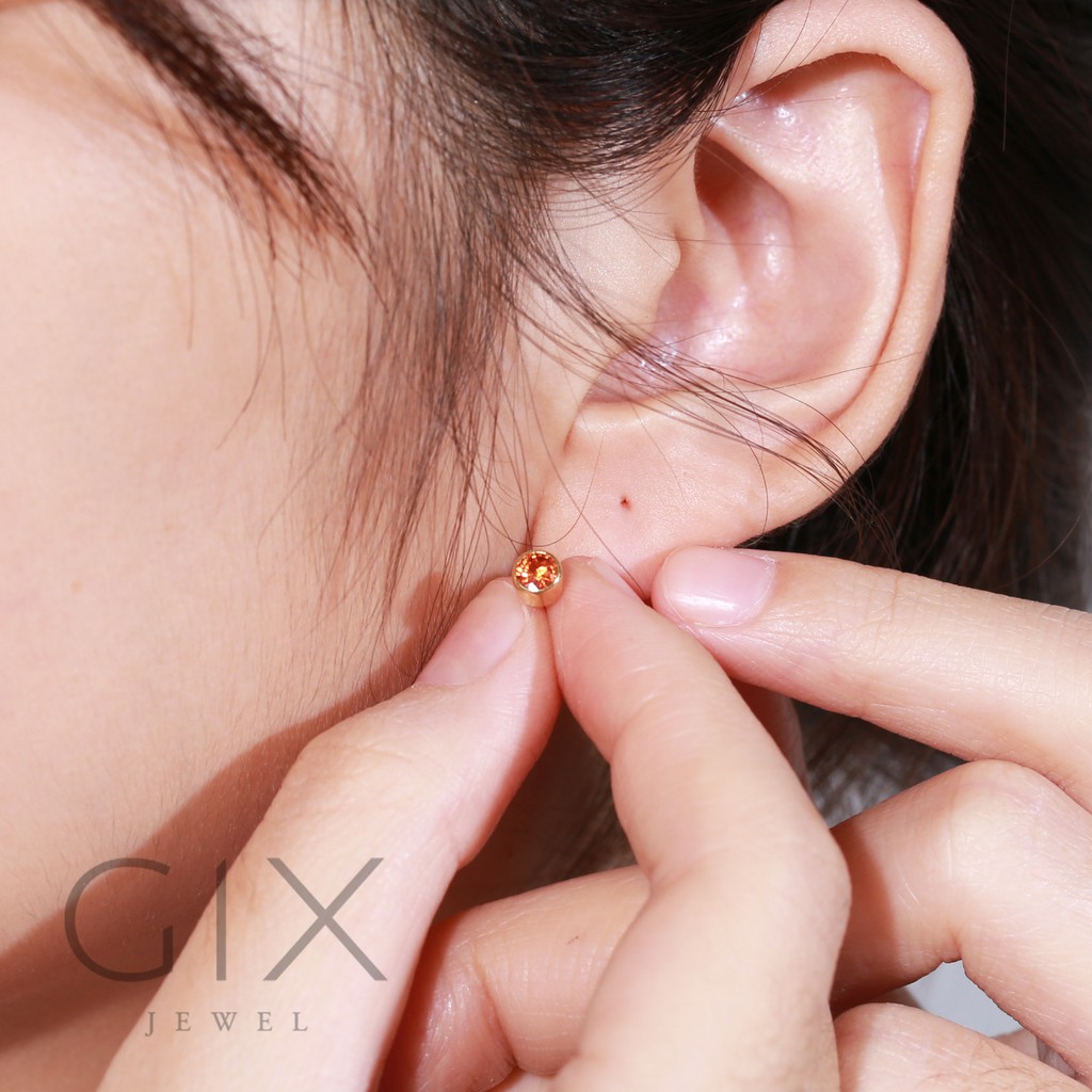 Bông tai bạc mạ vàng chấu bao đính đá cao cấp cho nữ Cz Gix Jewel BT04
