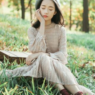 Váy ren tiểu thư hồng nhạt ( hàng order - có ảnh thật)