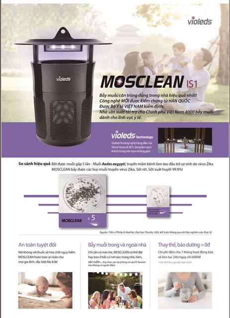 ĐÈN BẮT MUỖI UV LED MOSCLEAN VIOLEDS HÀN QUỐC