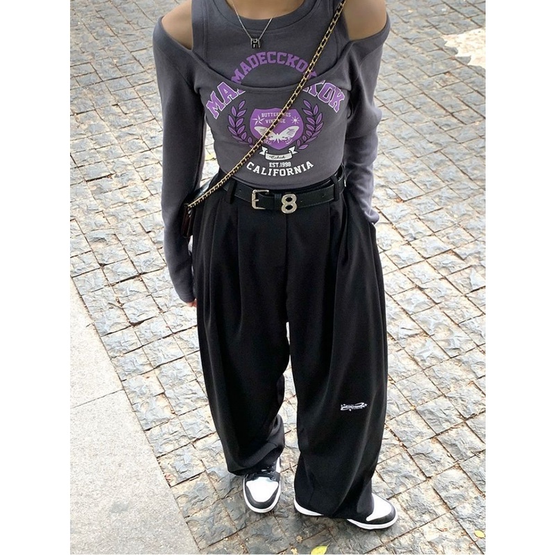 Áo Thun Tay Dài Hở Vai Giả Hai Lớp Phong Cách Mỹ Thời Trang Mùa Hè 2022 Dành Cho Bạn Nữ