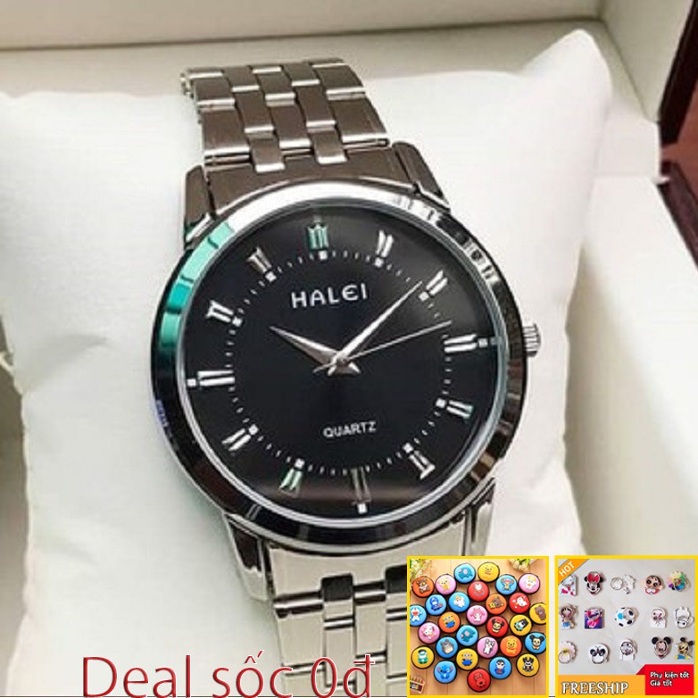 Đồng hồ nam Halei mặt đen dây da kim loại chính hãng Mon Watch | BigBuy360 - bigbuy360.vn