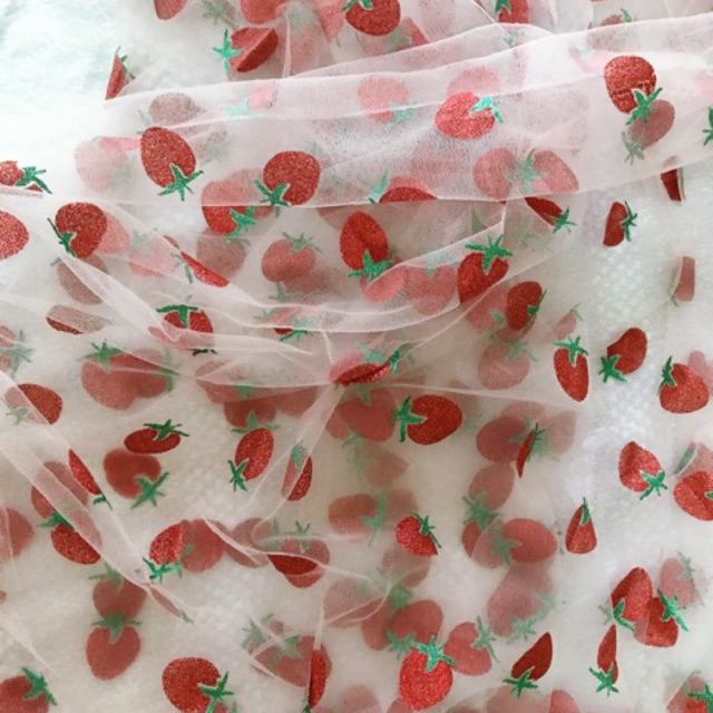 Vải lưới dâu tây làm scrunchies, may váy đầm, khổ vải 1m6