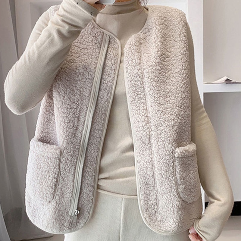 Áo cardigan cashmere không tay màu trơn đơn giản thời trang