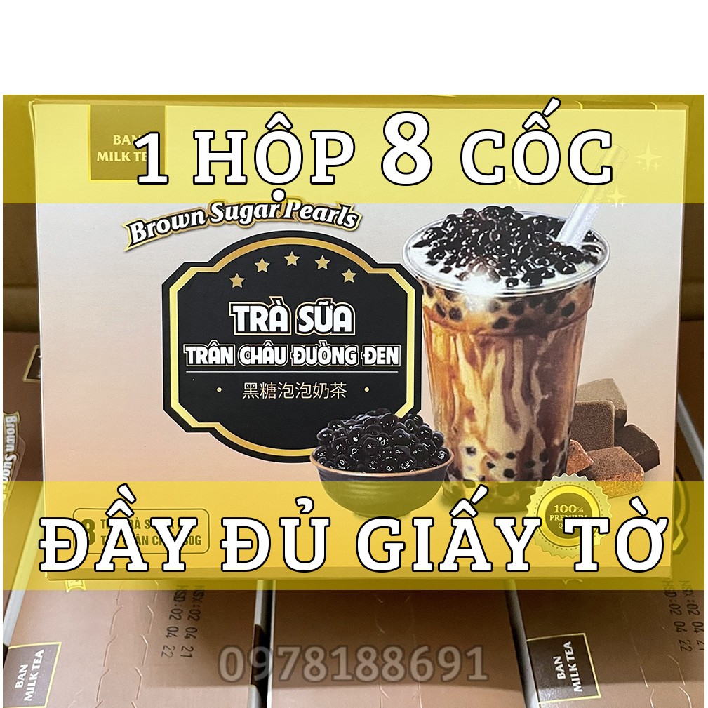 (1 Hộp 8 set) Trà sữa trân châu đường đen tự pha gói hộp – Giấy tờ đầy đủ