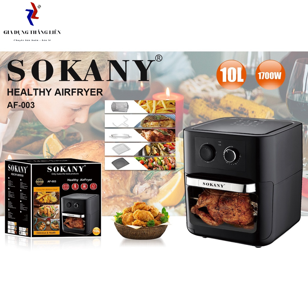 Nồi Chiên Không Dầu Sokany 10L Công Suất Lớn 1700W Với Công Nghệ Nướng Chân Không Bảo Hành 12 Tháng Hàng Chính Hãng