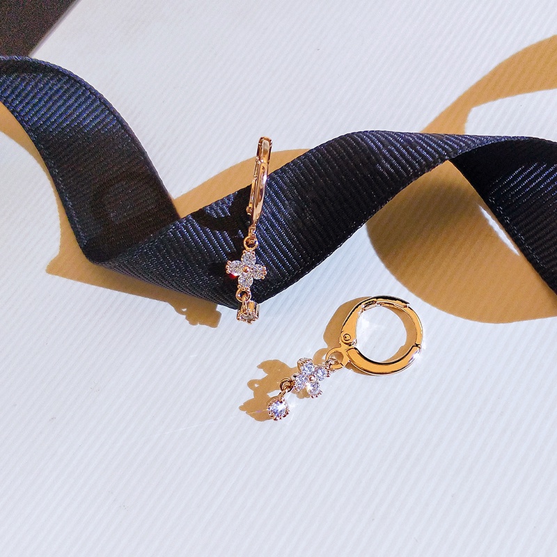 [Jiudolan] Bông Tai Dáng Dài Mạ Vàng 18K Hình Hoa Đính Đá Zircon Thanh Lịch Cho Nữ
