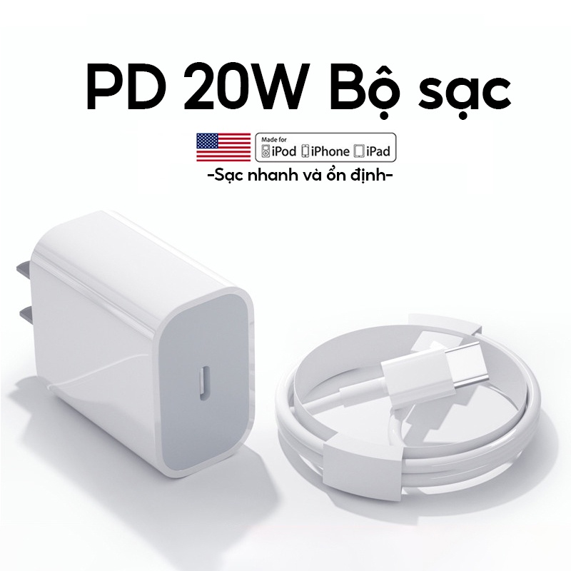 (PD 20W)(BH 12 tháng) Sạc Nhanh PD 20W USB-C To Lightning (Hỗ Trợ Công Suất Tối Đa IP12,13),Cáp Sạc Nhanh + Củ Sạc Nhanh