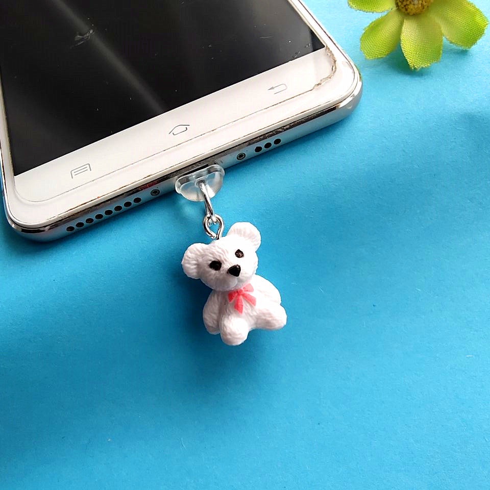 Phụ Kiện Gắn Cổng Sạc Tai Nghe Apple Huawei Chống Bụi Hình Gấu Dễ Thương