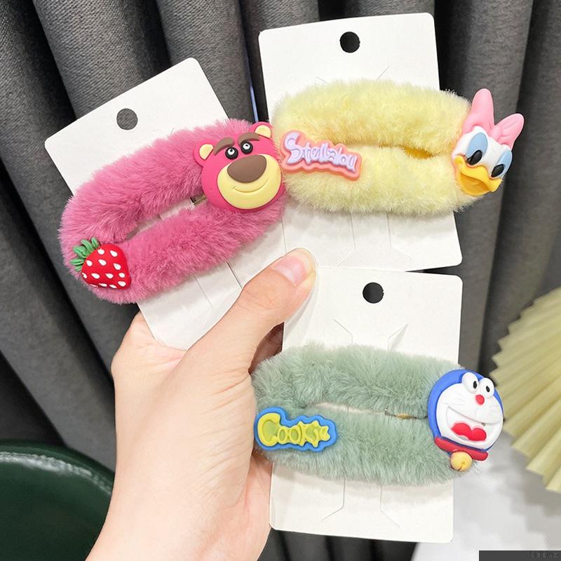 Kẹp tóc lông nhung họa tiết hoạt hình dễ thương cho nữ