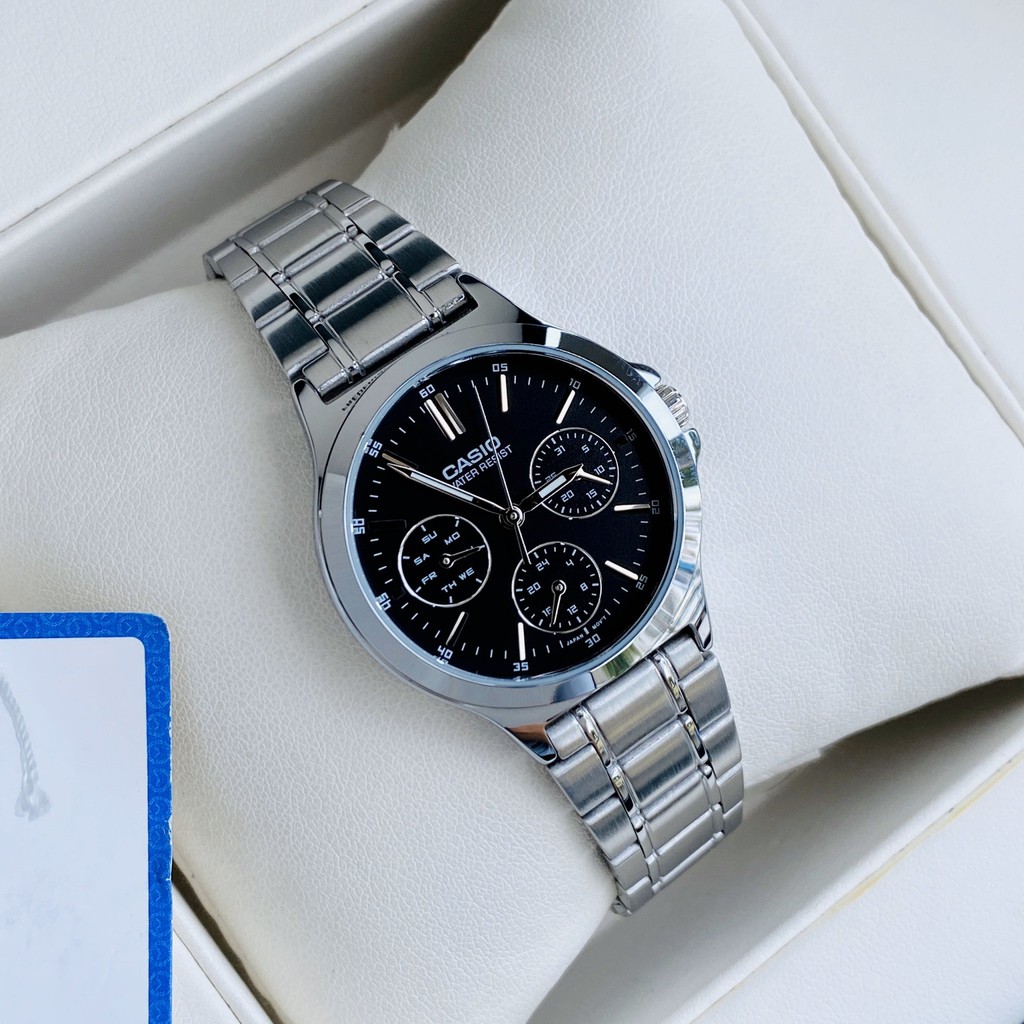 Đồng hồ nam nữ - Đồng hồ đôi cao cấp Casio V300D-1AUDF Dây thép - Mặt đen chống nước Bảo hành 1 năm Hyma watch