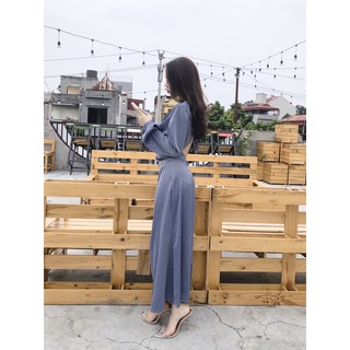 đầm maxi xoắn eo hở lưng tay bồng (kèm video và ảnh thật )