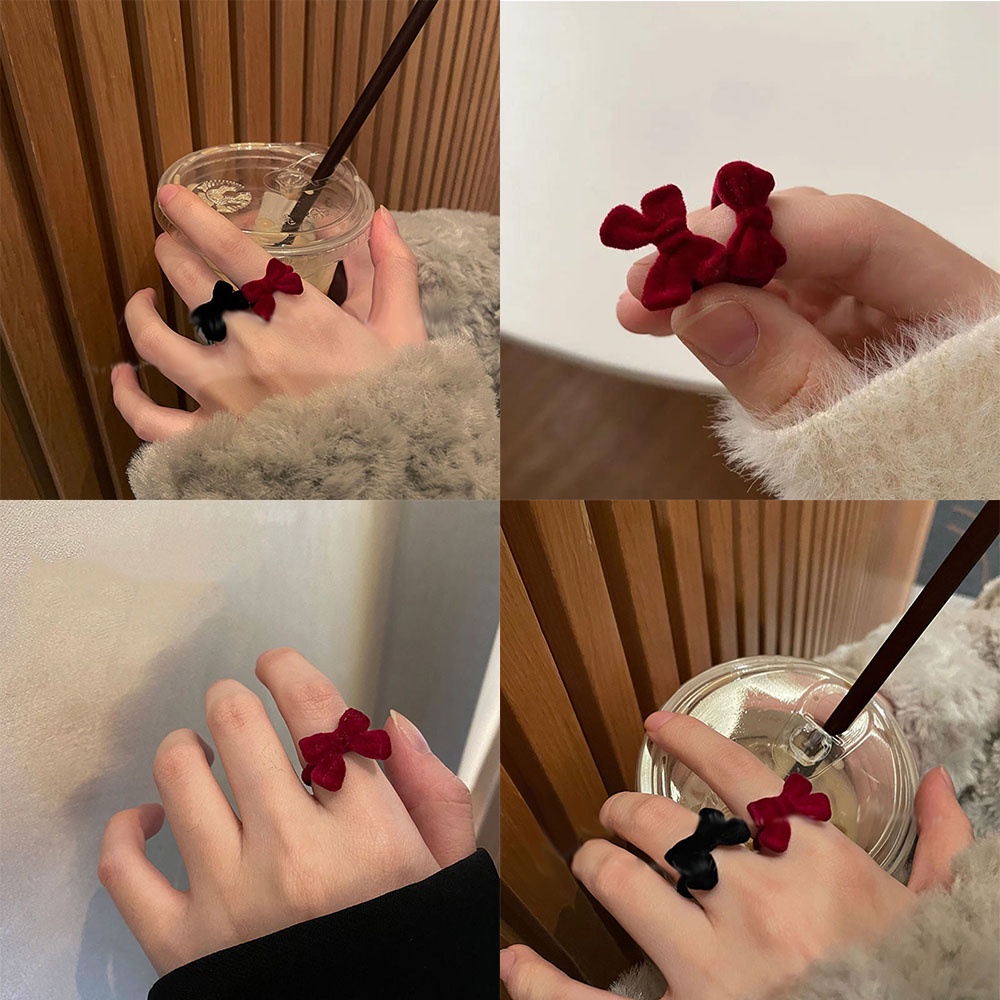 Nhẫn Đeo Ngón Trỏ Đính Nơ Phối Lông Dễ Thương Ngọt Ngào Cho Nữ