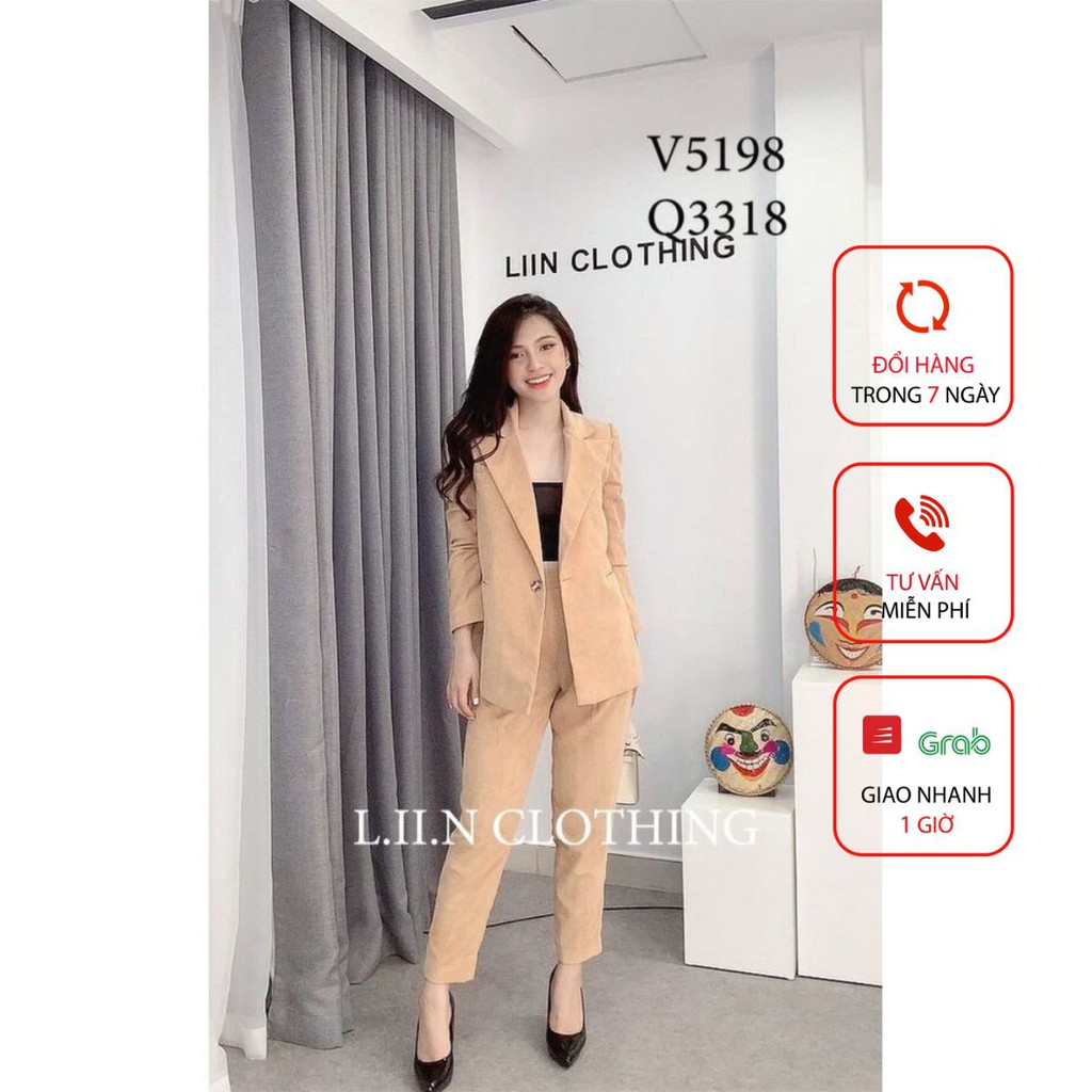 Quần công sở nữ dáng đẹp, quần LIIN CLOTHING nhung tăm màu Be cá tính Q3318