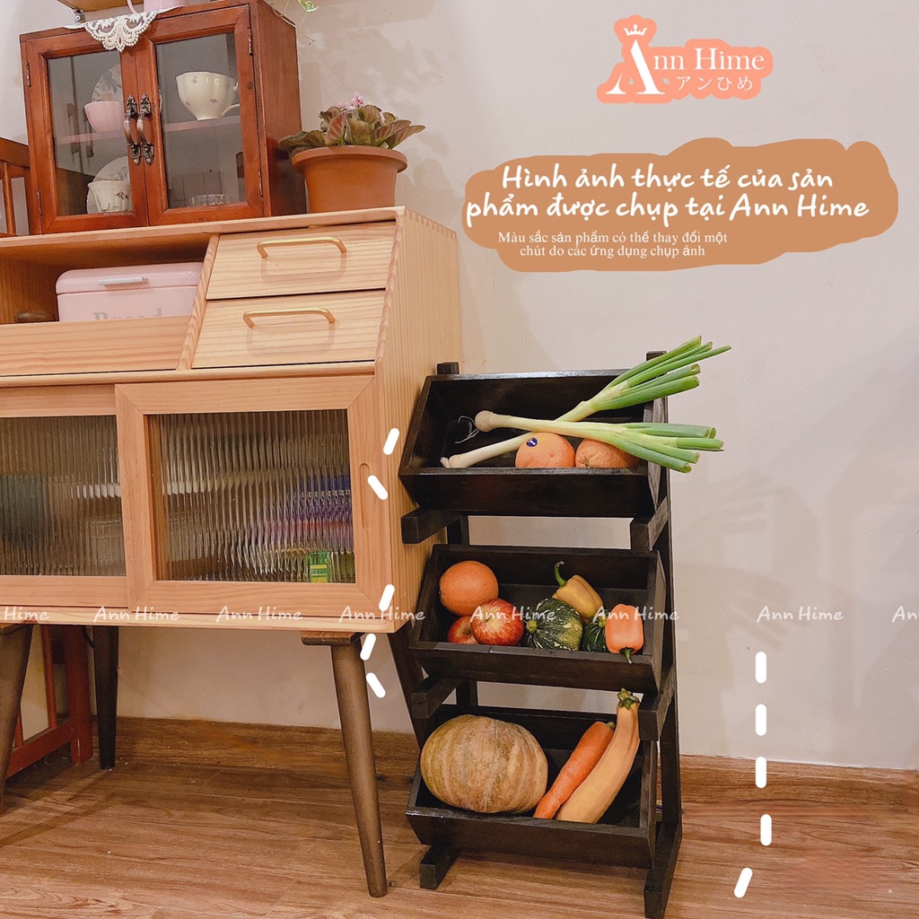 Kệ Để Đồ - Sách -Trái Cây Gỗ Thông Decor Phòng Khách & Quán Kiểu Retro Bắc Âu 3 Tầng SP13