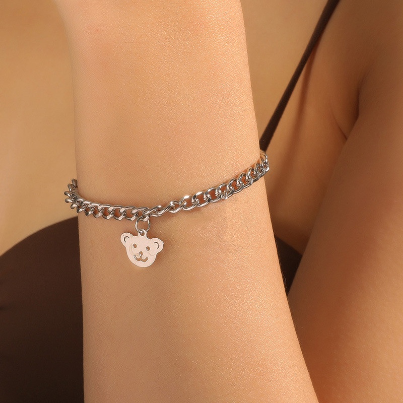 Vòng Tay Bạc Mặt Hình Chú Gấu Nhỏ Xinh Xắn Thời Trang Cho Nữ
