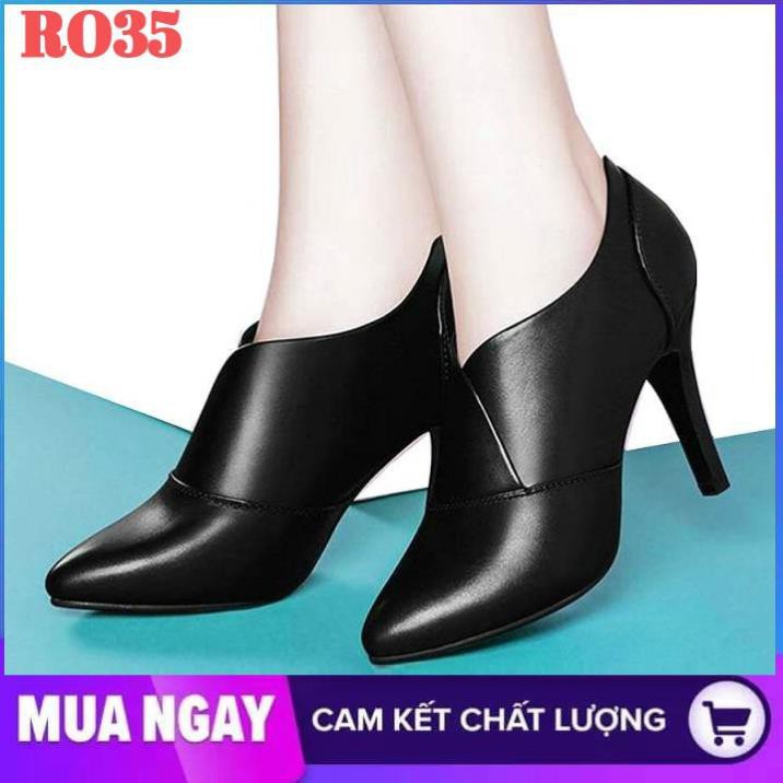 Giày boot nữ cổ thấp đế cao 7cm màu đen thời trang hàng hiệu rosata ro35 -h91