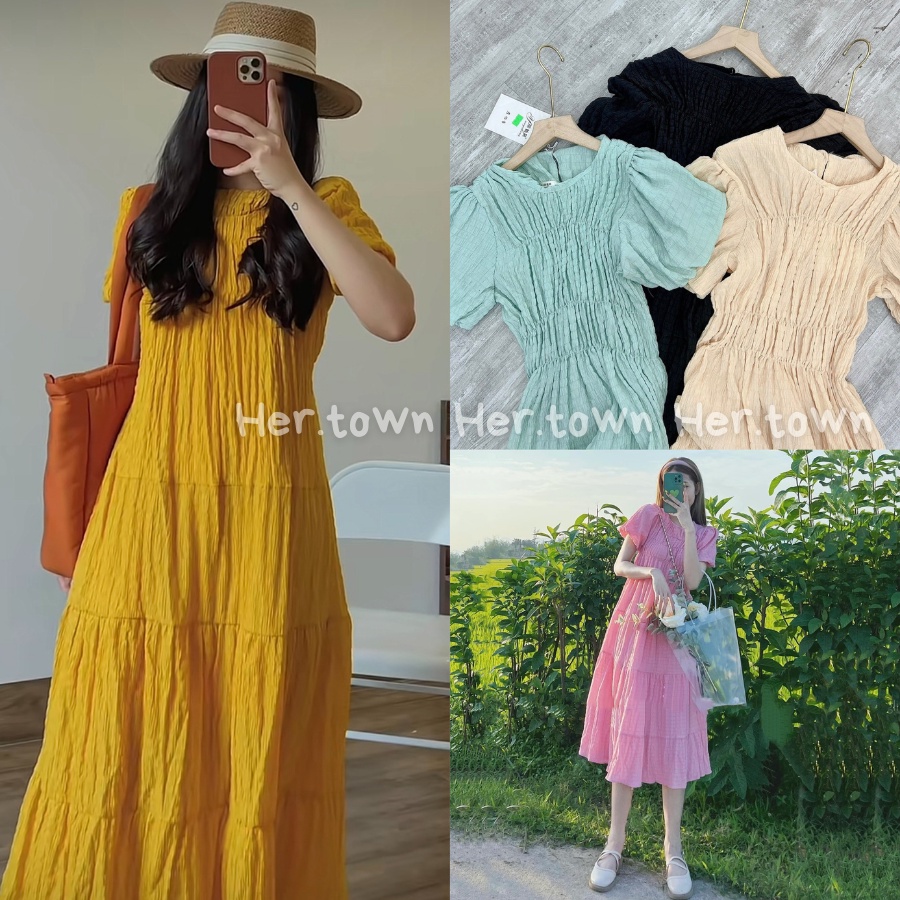 Váy xốp nhăn dáng dài