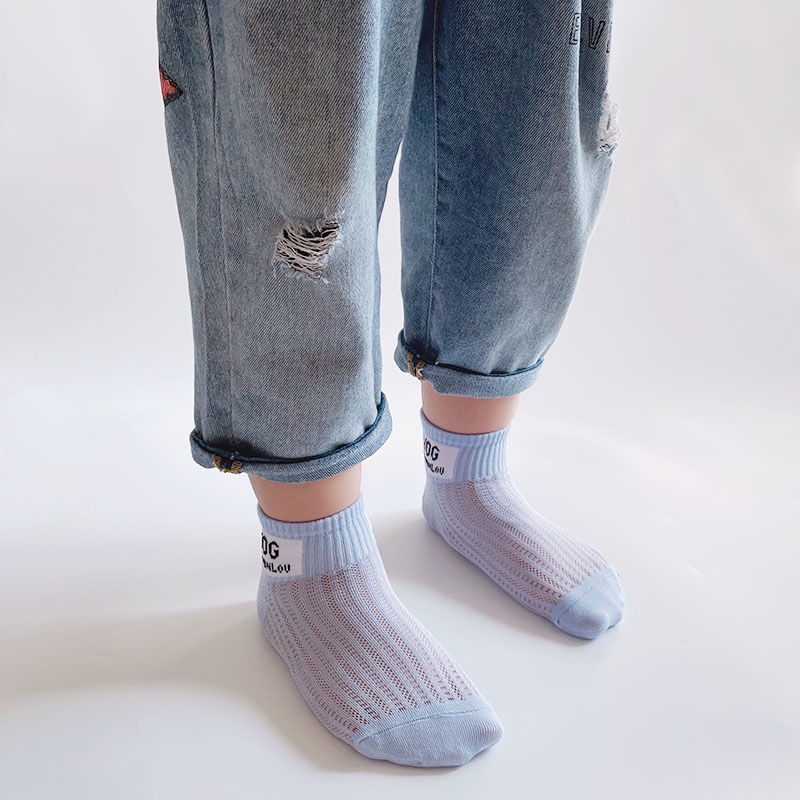 Đai Nịt Tất Cotton Mỏng Phối Lưới Thoáng Khí Thấm Hút Mồ Hôi In Chữ Phong Cách Mới Cho Trẻ Em