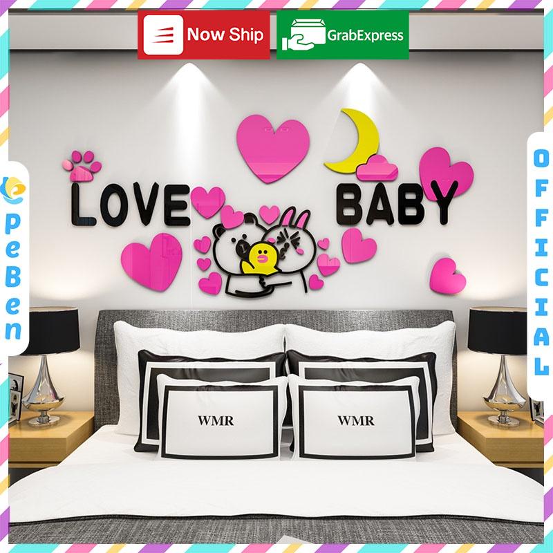 Tranh dán tường mica 3d decor khổ lớn love you baby trang trí mầm non, phòng cho bé Nhiều Size - EPeBen