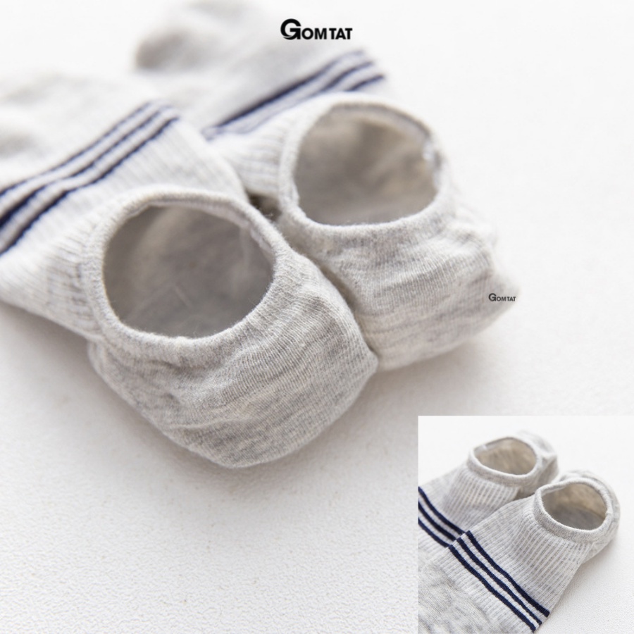 Set 5 Đôi Vớ Lười Nam GOMTAT Mẫu 3 Sọc Ngang, Chất Cotton Cao Cấp, Có Đệm Cao Su Chống Tuột Gót - FIVE-LUOI-SOCNGANG