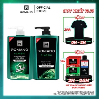 Combo Dầu gội và Sữa tắm sạch khuẩn Romano Classic 650g/chai