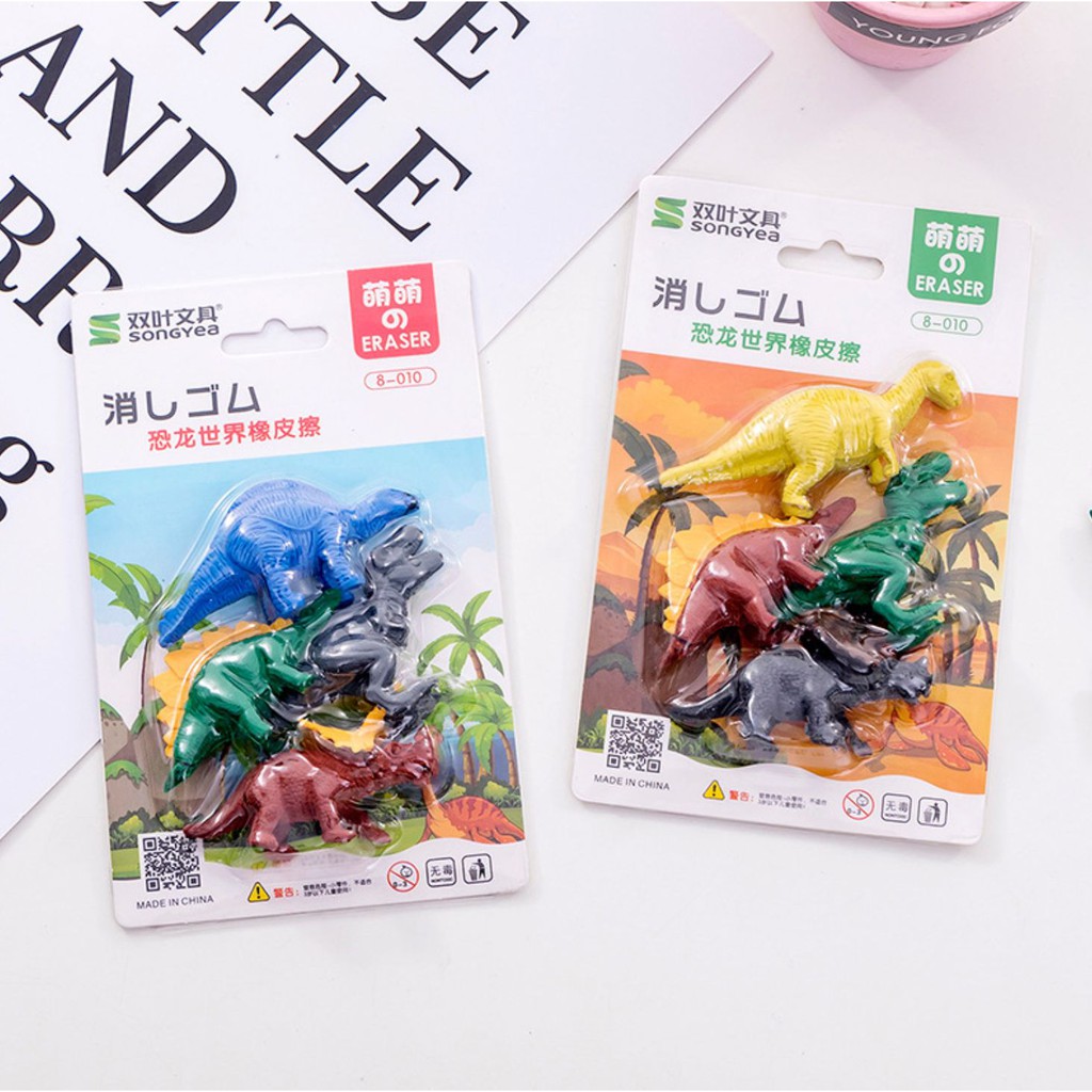 Bộ Gôm Tẩy 4 Chú Khủng Long Độc Đáo - Cục Gôm Tẩy Bút Chì Cho Bé
