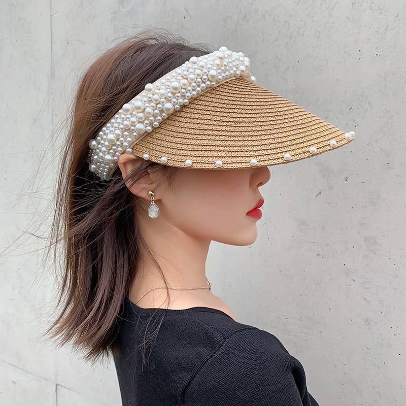 Mũ Lưỡi Trai Nửa Đầu Chống Nắng Đính Ngọc Trai Thủ Công Phong Cách Hàn Quốc
