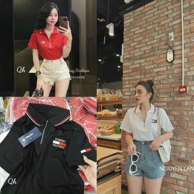 Áo TM cổ bẻ khoá tag chữ nhiều màu