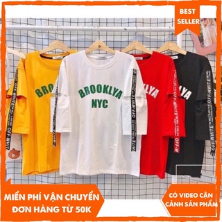 Áo thun form rộng tay lỡ áo phông unisex BROOKLYN NYC phối dây phong cách đường phố