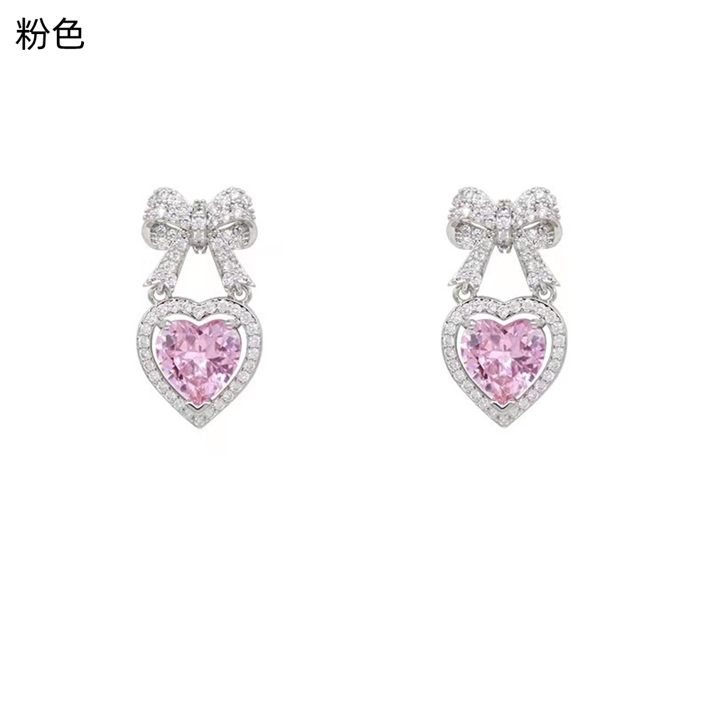 Khuyên Tai Hình Nơ Hồng Đính Đá Zircon Nhỏ Thời Trang Dự Tiệc Tốt Nghiệp