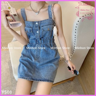 Đầm Bò, Váy Bò Ngắn 2 Dây Có Chun Bo Eo Trẻ Trung (Minhon Store YS08)