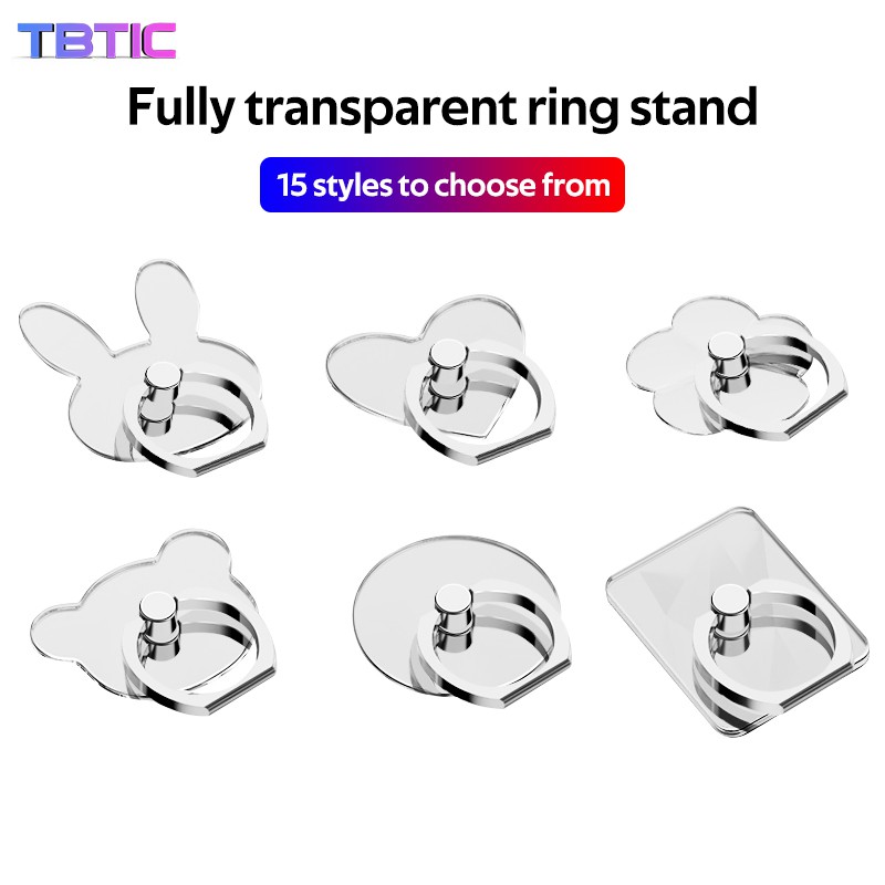 Nhẫn điện thoại TBTIC bằng acrylic trong suốt đỡ đứng được hình mèo/trái tim/thỏ/gấu/hoa/ngôi sao hoạt hình