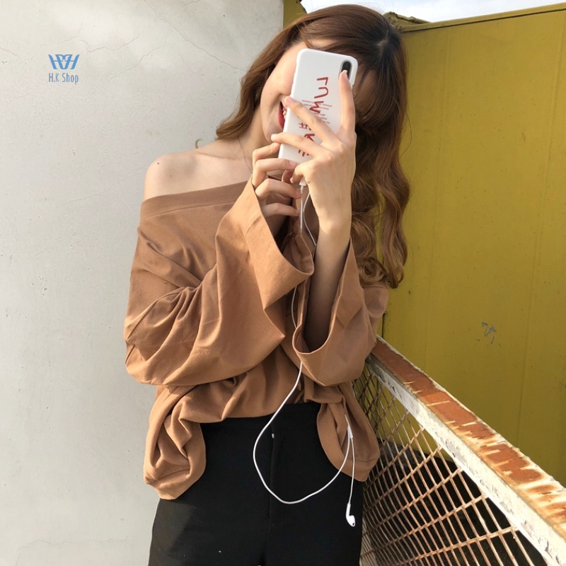 Áo trễ vai màu trơn kiểu dáng đơn giản hợp thời trang | BigBuy360 - bigbuy360.vn