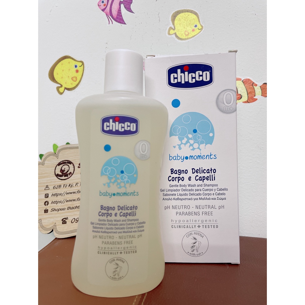 Sữa tắm gội Chicco 500ml cho bé chiết xuất từ yến mạch/ hoa cúc/ nha đam cho bé 0M+