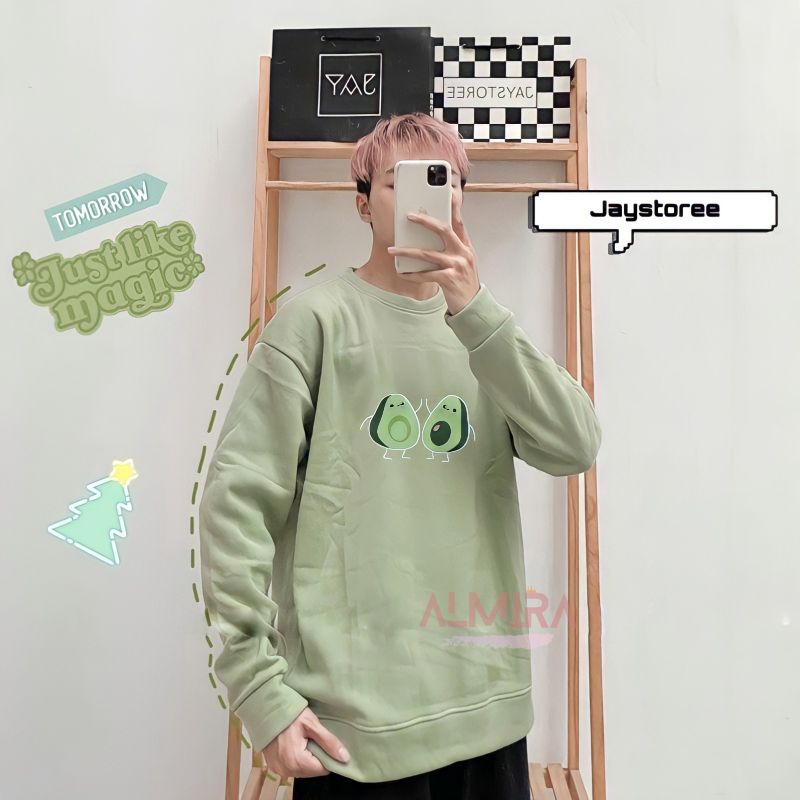 Áo Sweater Nỉ Quả Bơ Form Rộng Unisex, Áo Nỉ Cổ Tròn Nam Nữ Nhiều Màu