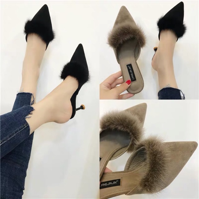 Freeship 99k TQ_Guốc lông mũi nhọn