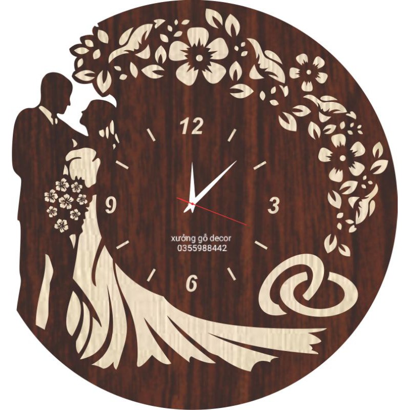 Đồng hồ treo tường hình Cô Dâu Chú Rể trang trí nhà cửa, Qùa cưới, sinh nhật tặng bạn gái, tặng vợ