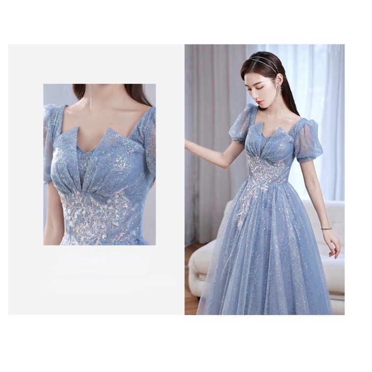 🔥BIGSIZE 40-90KG🔥🔥QUẢNG CHÂU🔥 Đầm Dự Tiệc Dáng Dài Tay Ngắn Màu Đỏ/Xanh Dương Thời Trang dr đám cưới dự tiệc dạ hội