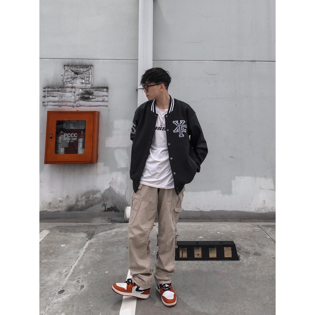 Áo Khoác Da Bomber Cao Cấp Màu Đen Nam Nữ Form Rộng 2 Lớp Thêu Local Brand Xfire