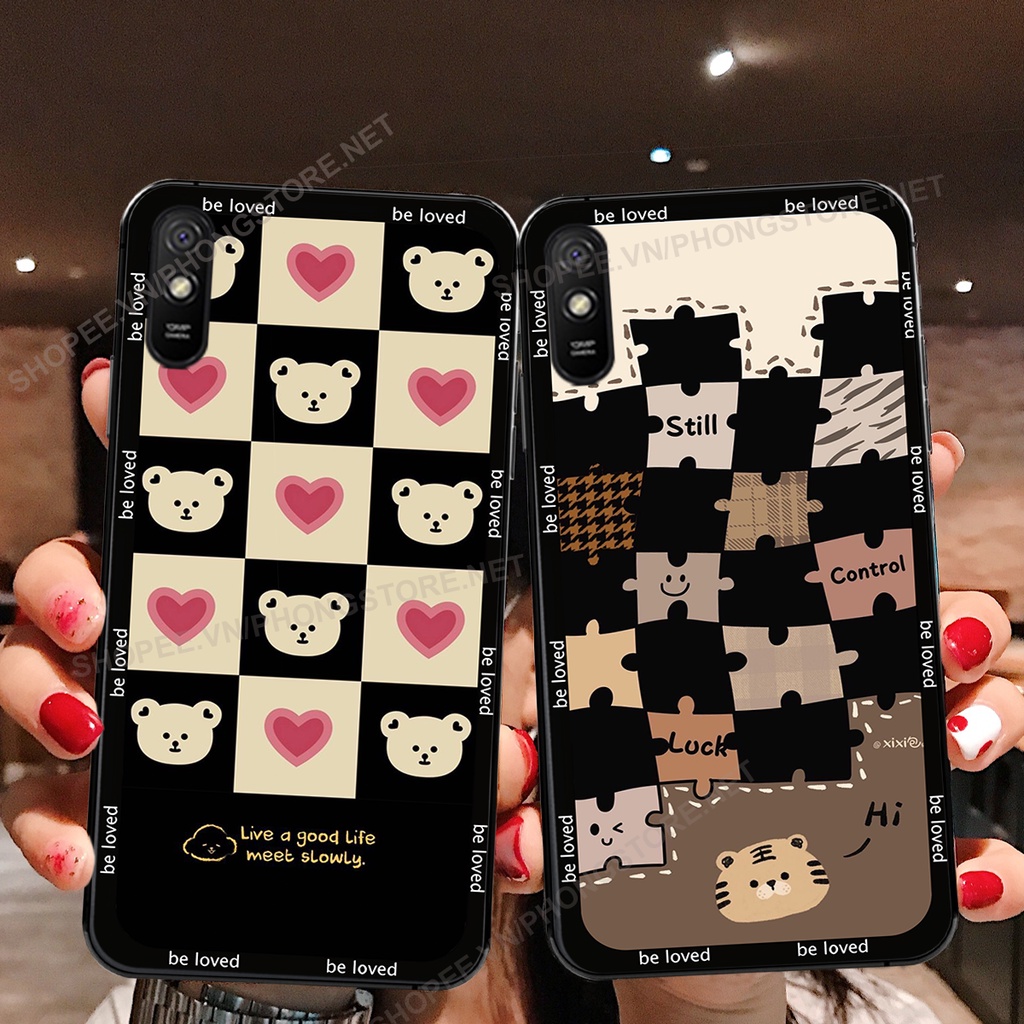 Ốp lưng Xiaomi Redmi 7A / 8A / 9A in họa tiết caro, mẫu gấu cực đáng yêu / ốp gấu cute giá rẻ siêu bền