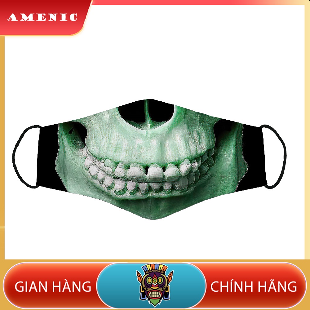 Khẩu Trang Vải Eco Mask In Hình Đầu Lâu (36) AMENIC Vải Cotton 100%, Kháng Khuẩn, Không Đau Tai, Dễ Thở Dành cho Nam Nữ
