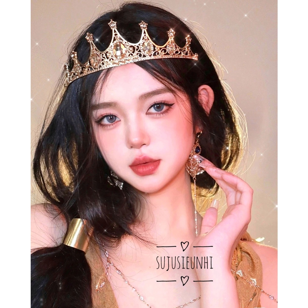 (3 màu) vương miện công chúa đính mặt hình tròn họa tiết lượn sóng xen kẽ dành cho cô dâu, dự tiệc sang trọng