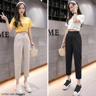 Quần đũi nữ baggy cạp cao lưng chun - Chất đũi mềm nhẹ - Dáng đứng - Form thoải mái