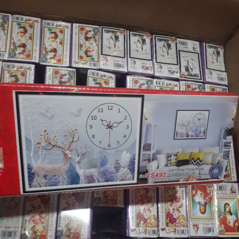 TRANH ĐÍNH ĐÁ ĐỒNG hươu nai tài lộc vs492 (60x50) LG1637 (60×50) Y8191 (70×50)cm  VS501 (70X52) tranh chưu thành phẩm