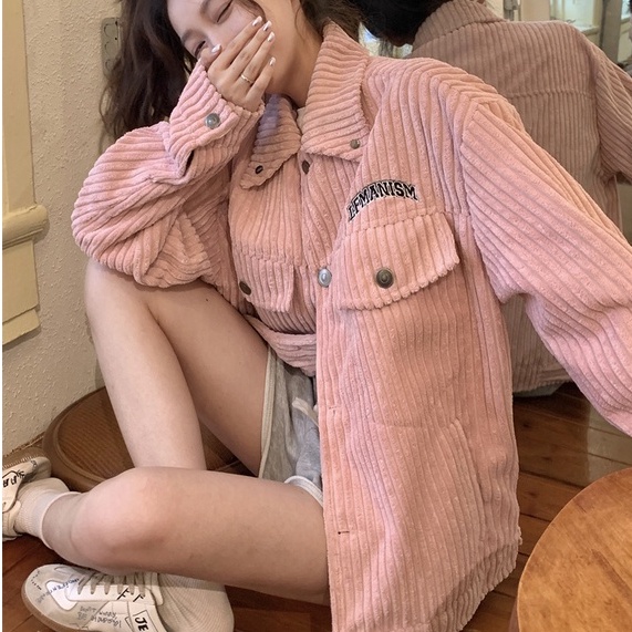 ZHELIHANGFEI Áo Khoác Bóng Chày Tay Dài Dáng Rộng Màu Hồng Dễ Phối Đồ