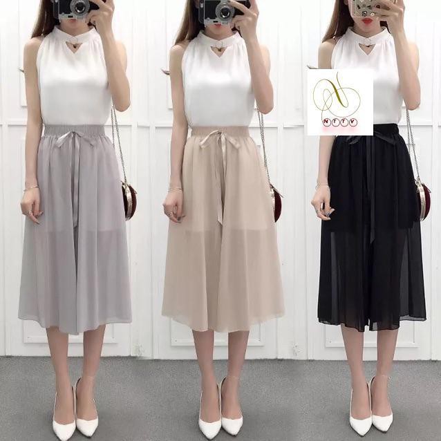 FS50K #889 Quần giả váy, ống rộng voan kèm nơ lụa hàng Quảng Châu loại 1 | BigBuy360 - bigbuy360.vn