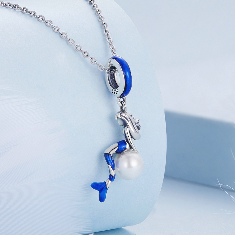 BAMOER Mặt Dây Chuyền Bạc 925 Hình Nàng Tiên Cá Đính Ngọc Trai