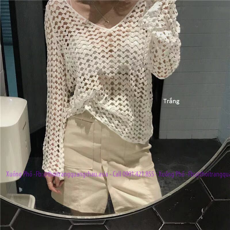 Áo ren lưới - đi biển cổ V khoác ngoài bikini #HH1385
