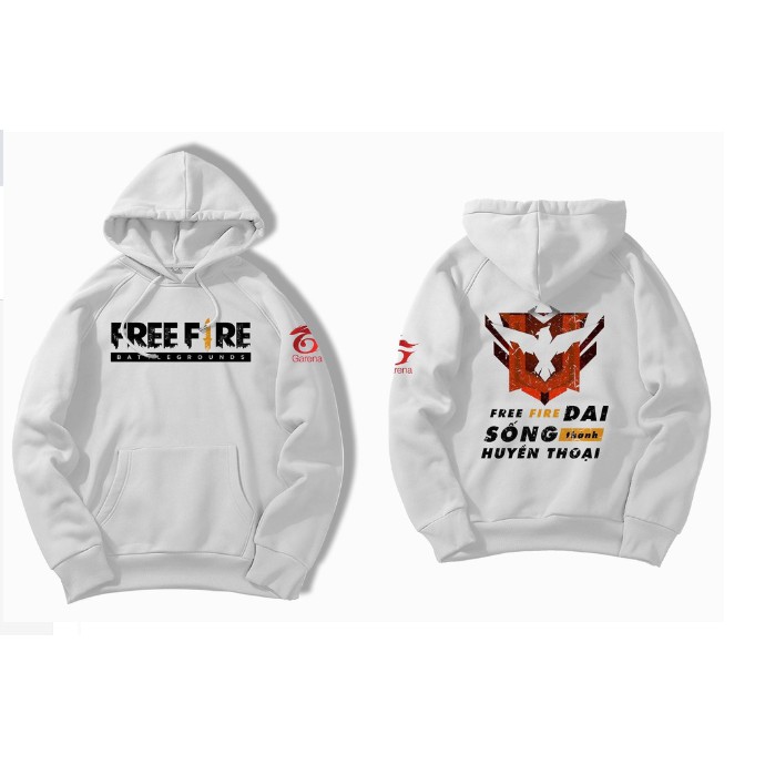 Áo Hoodie Trắng FREE FIRE Sống Dai Thành Huyền Thoại Vải Nỉ Mềm Mịn Cao Cấp